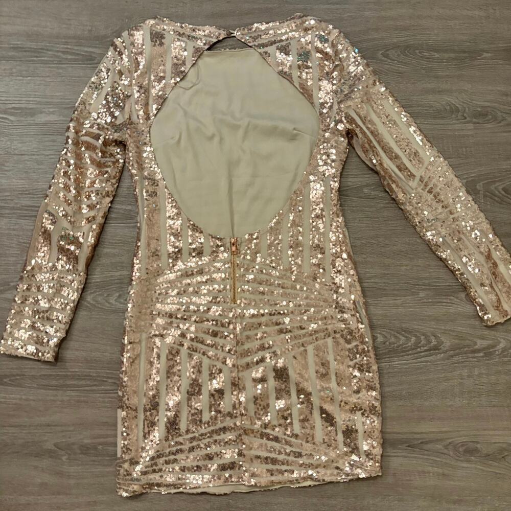 Pink Lily Champagne Sequin Open Back Bodycon Dress Size L - Picture 12 of 12